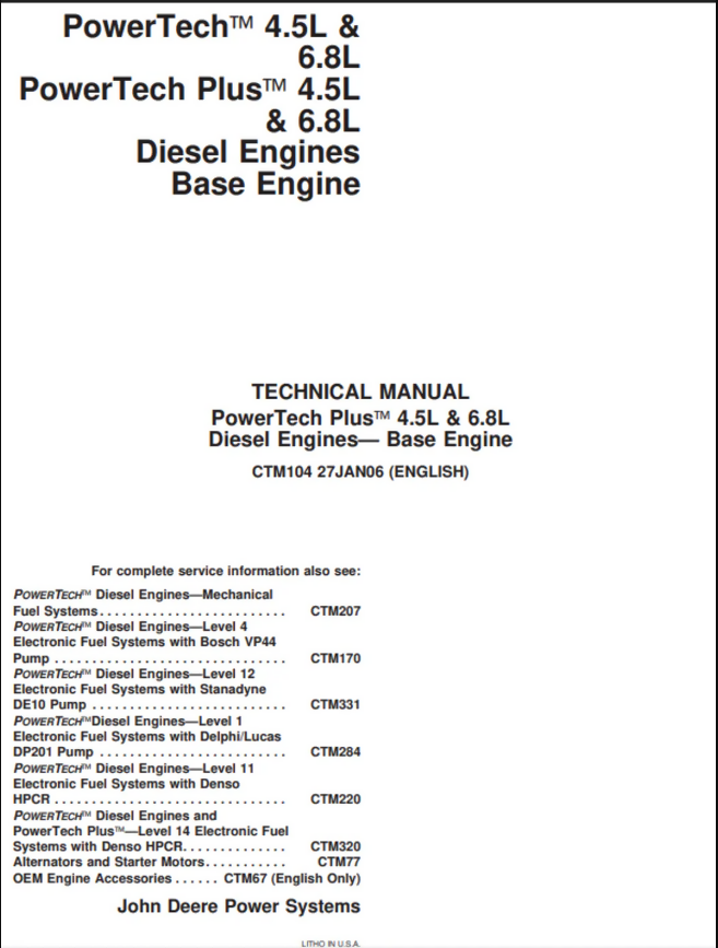 4045 6068 Diesel Engines John Deere Service Manual Repair CTM320- on Lucasgift