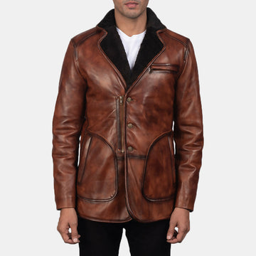 Men's Handmade Rocky Brown Fur Leather Coat – Premium Genuine Leather Winter Coat