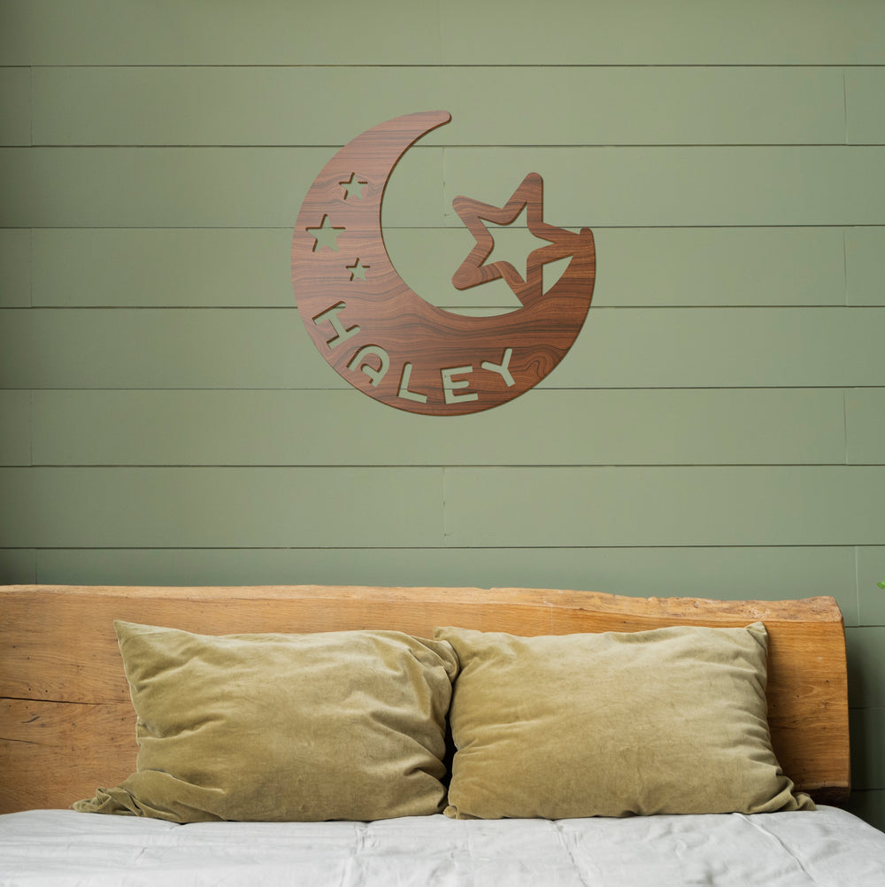 Moon and Star Name Wood Sign-Lucasgift