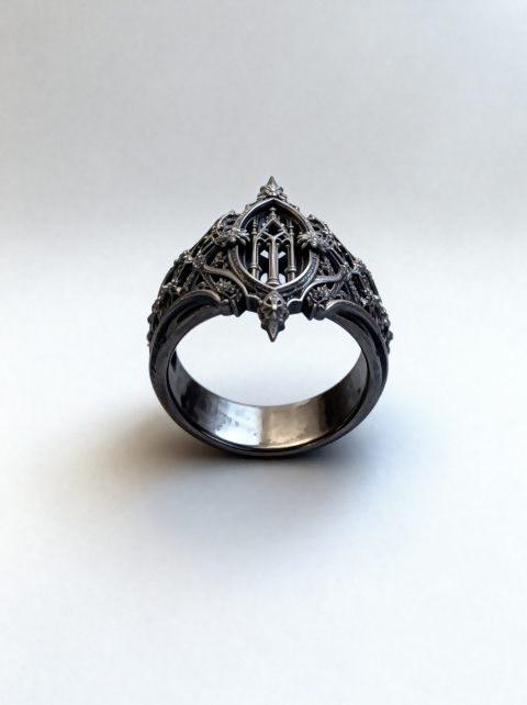 Eternal Choir Ring, Gothic Sterling Silver Cologne Cathedral, Hand-Carved Spire, Gargoyle Motifs, Altar Column Tracery, Dark Romantic Ring- on Lucasgift