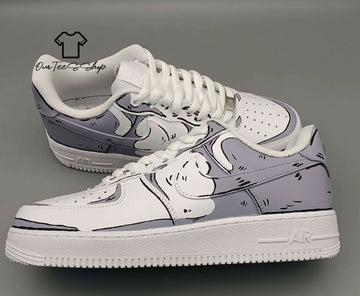 Custom Gray White AF1 Sneakers, Hand Painted Personalized Shoes