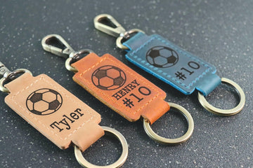 Soccer Ball Keychain, Personalized Sports Keychain, Team Gifts, Player Gifts, Soccer Gift, LEATHER KEYCHAIN- on Lucasgift