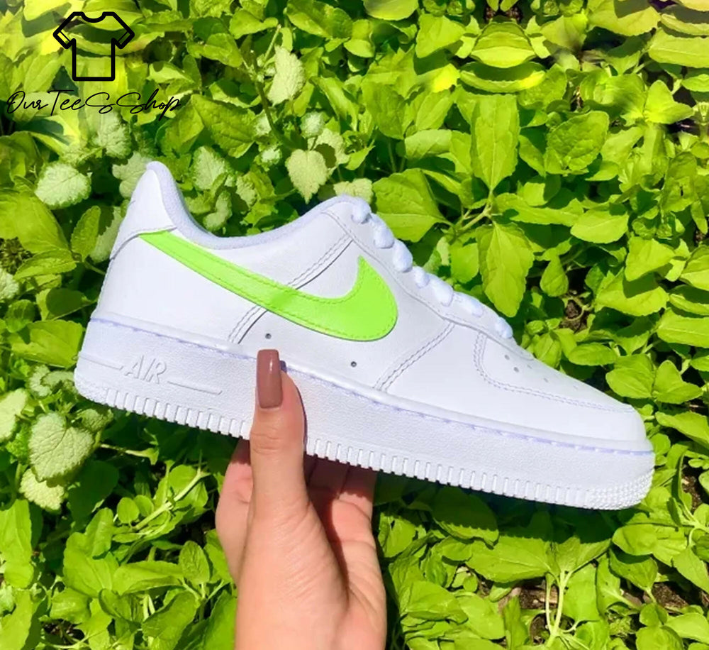 Custom Lime Green AF1 Sneakers, Hand Painted Personalized Shoes- on Lucasgift
