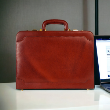 Genuine Leather Attache Briefcase Business Handbag for Men 14 Inches Laptop MacBook Carry Case Doctors Briefcase Office Handbag-Brown- on Lucasgift