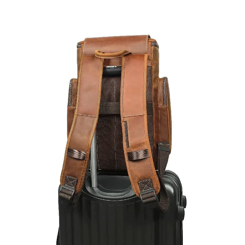 Premium Genuine Crazy Horse Leather Backpack Travel Mens- on Lucasgift