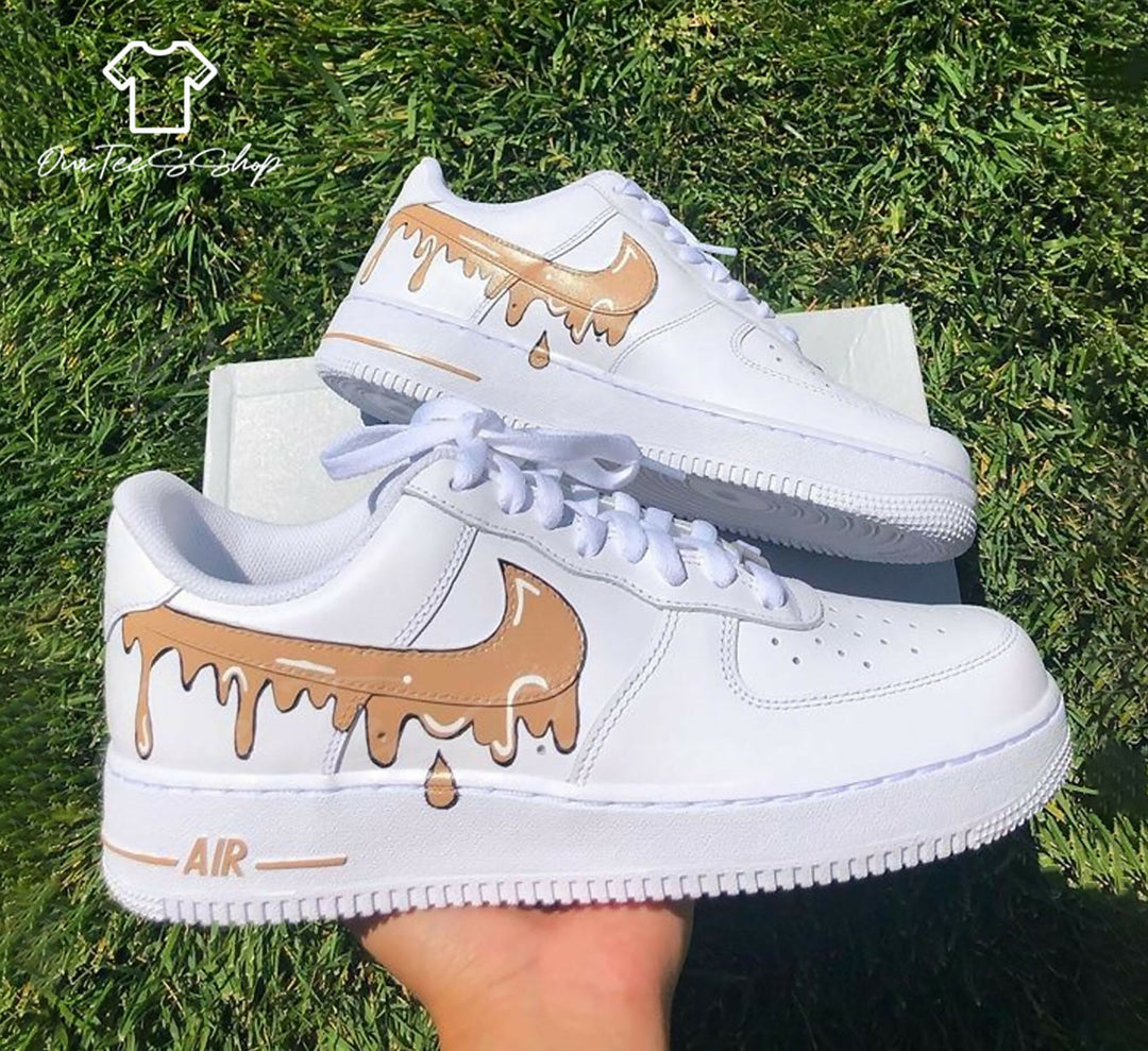Custom Brown Drip AF1 Sneakers, Hand Painted Personalized Shoes