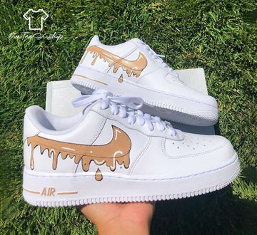 Custom Brown Drip AF1 Sneakers, Hand Painted Personalized Shoes