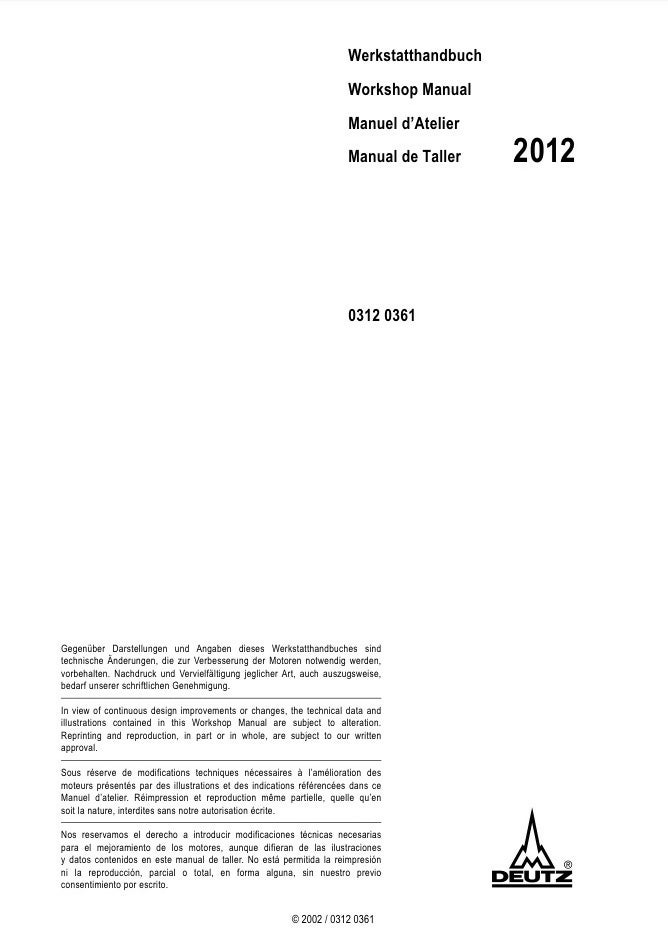 Deutz 2012 Bf4m2012 C Bf6m2012 C Engine Repair Service Manual