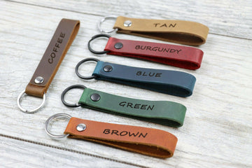 Set of 3 Slim Personalized Leather Keychain , Real Leather, Same Day Shipping, Free Shipping US- on Lucasgift