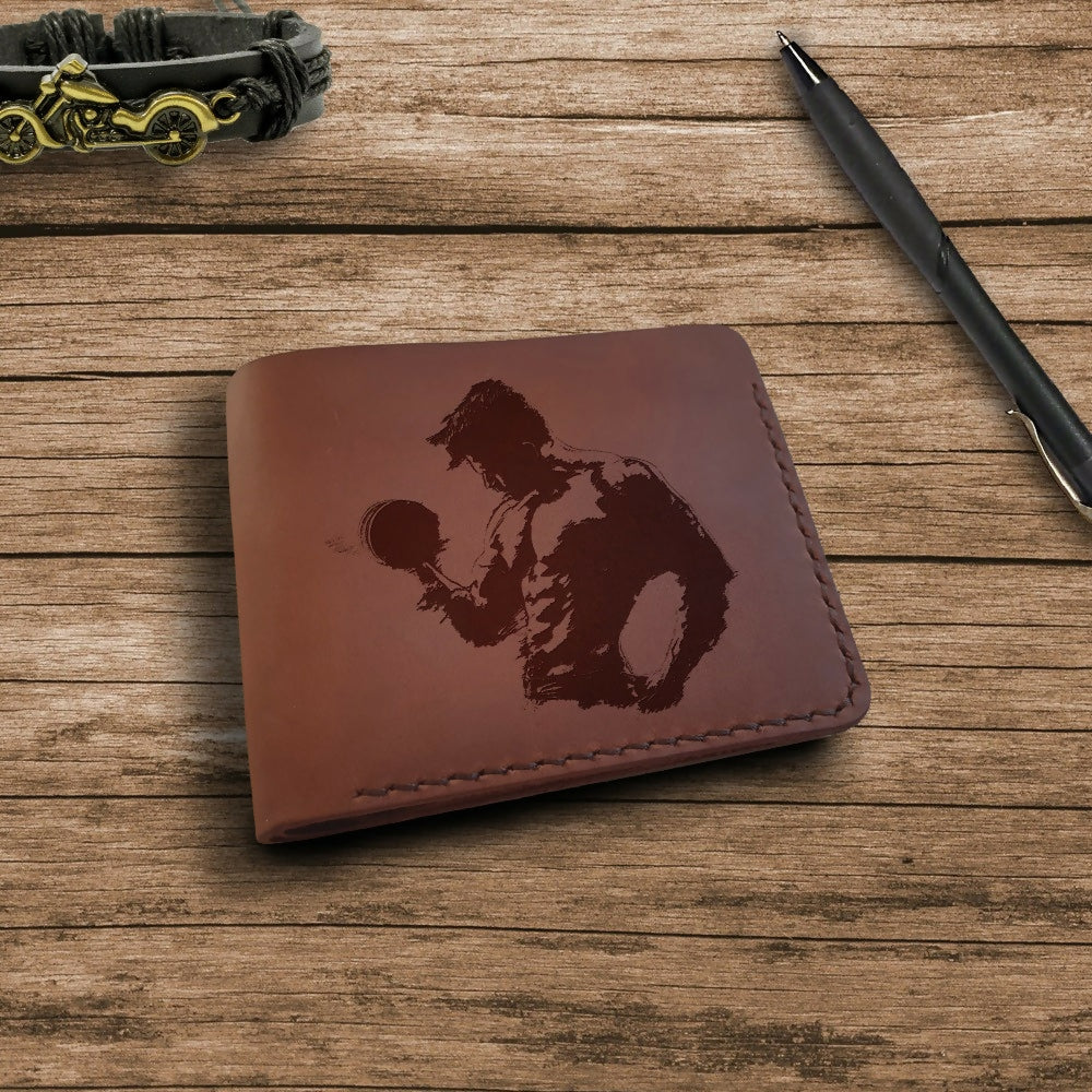 Workout Gift. Engraved Wallet. Personalized Leather Slim Bifold Compact Wallets for Men. Customized Front Pocket Small Wallet. Fitness Gift- on Lucasgift