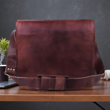 Handmade Full Grain Leather Laptop Messenger Bag: Crossbody Satchel- on Lucasgift