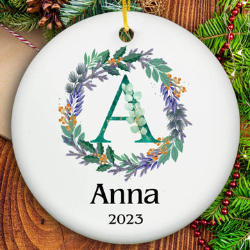 Wreath Name Ornament - Ceramic
