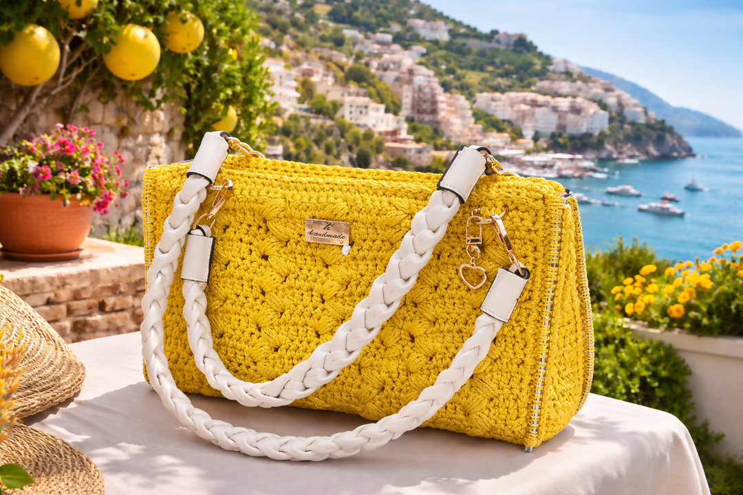 Handmade crochet bag in dazzling yellow- on Lucasgift