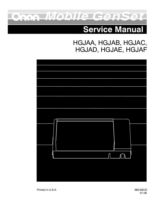 CUMMINS ONAN mobile genset HGJAB HGJAA JGJAD JGJAE service manual- on Lucasgift