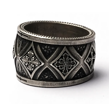 Sterling Silver Gothic Cathedral Ring: Antiqued Cross Armor Ban- on Lucasgift