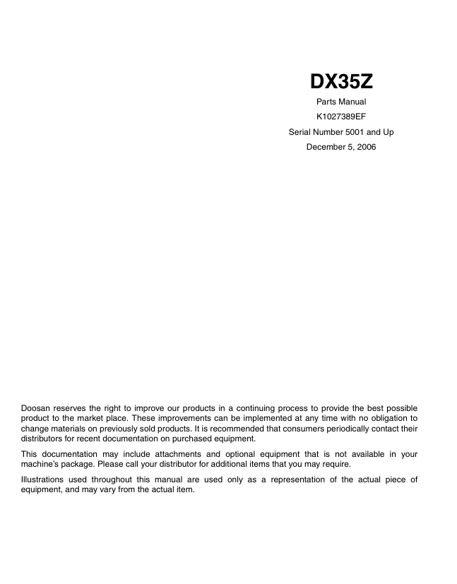 DOOSAN-DAEWOO DX35Z CRAWLER EXCAVATOR PARTS MANUAL- on Lucasgift