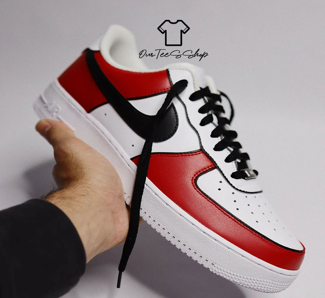 Custom Red Black Line AF1 Sneakers, Hand Painted Personalized Shoes