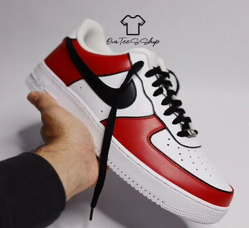 Custom Red Black Line AF1 Sneakers, Hand Painted Personalized Shoes