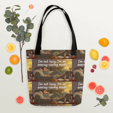Energy-Saving Mode Living – Cozy Humor Tote- on Lucasgift