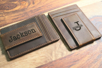 Front Pocket Slim Card Holder & Magnet Money Clip, Minimalist Leather Wallet With ID Window, Personalized Groomsman Favor, Promotional Gift- on Lucasgift