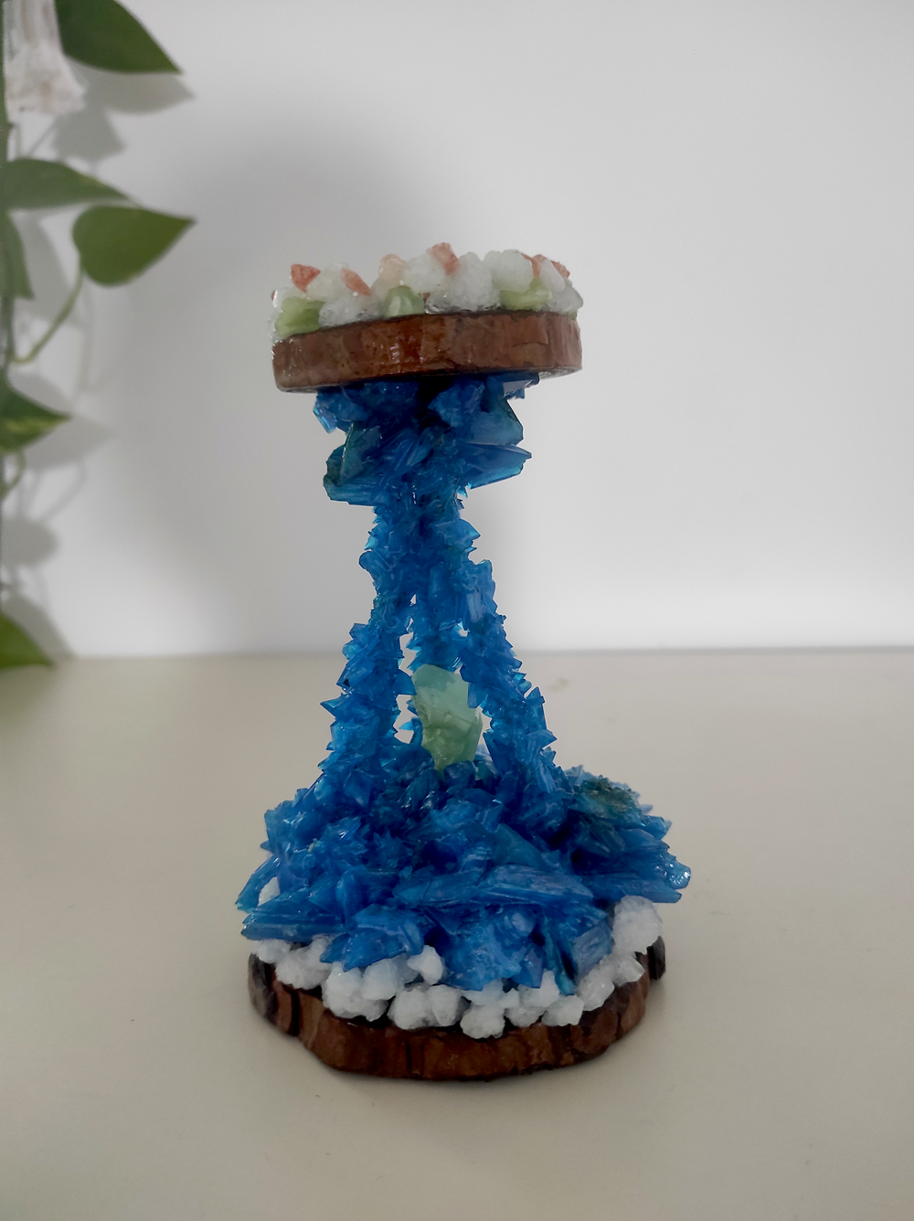 Crystal Waterfall Candle Holder | Handmade Wooden & Crystal Tealight Stand | Nature Inspired Decor- on Lucasgift