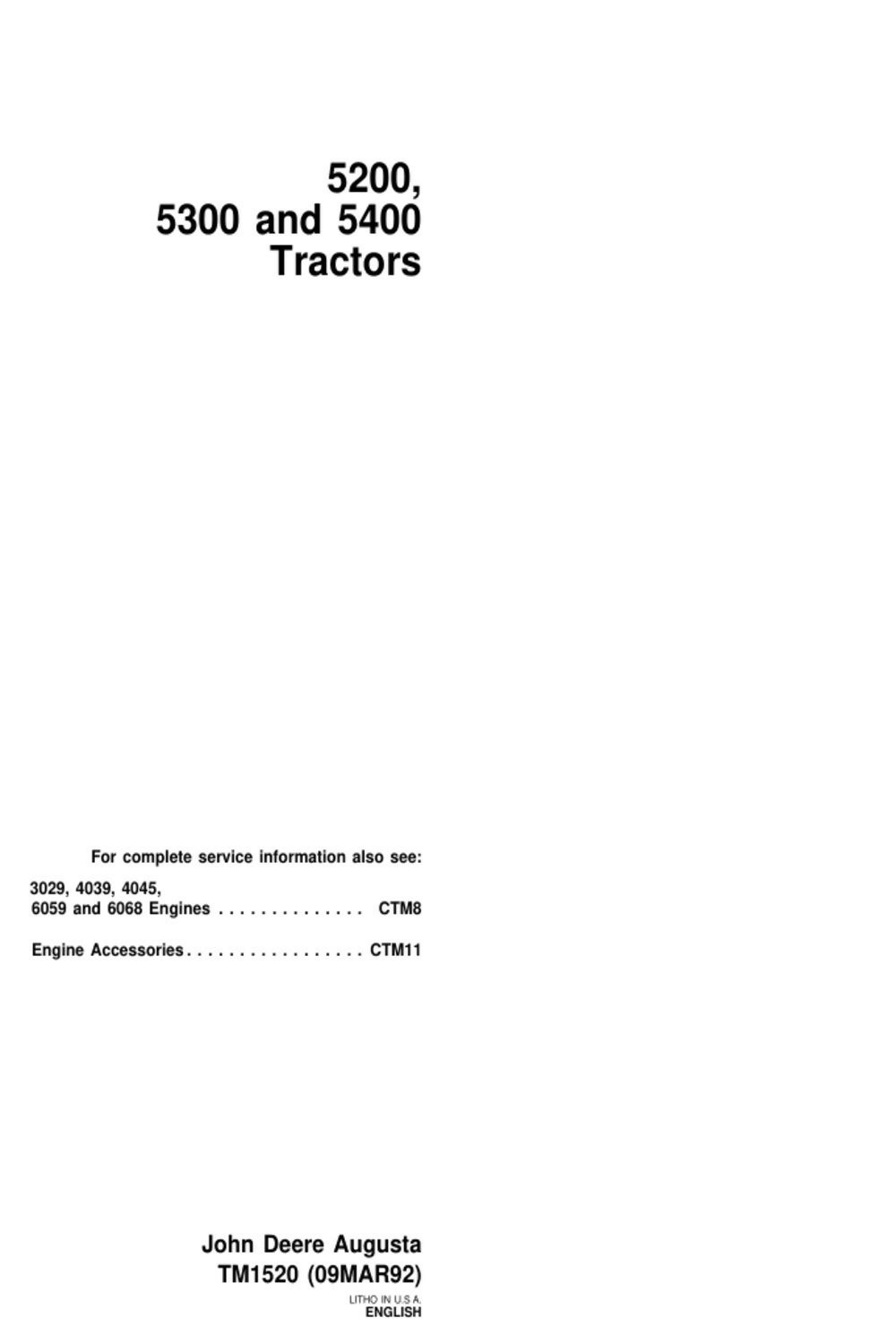 John Deere 5200 5300 5400 Tractor Service Repair Manual- on Lucasgift
