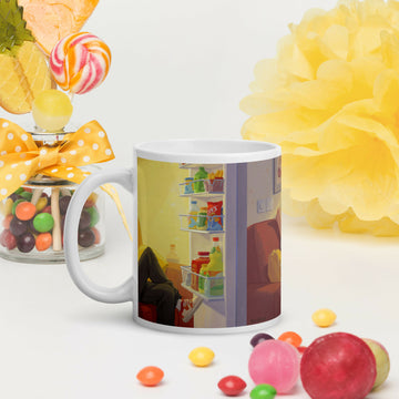 Between Scrolls and Snacks – Cozy Humor Mug- on Lucasgift