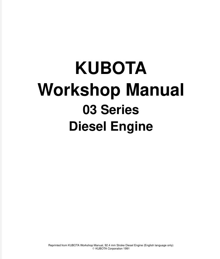 Kubota 03 Series V2203 DIESEL ENGINE Workshop Manual- on Lucasgift