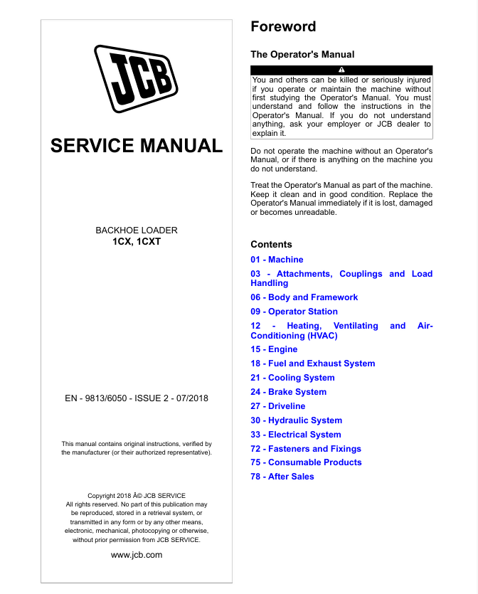 JCB 1CXT BACKHOE LOADER SERVICE REPAIR SHOP MANUAL- on Lucasgift