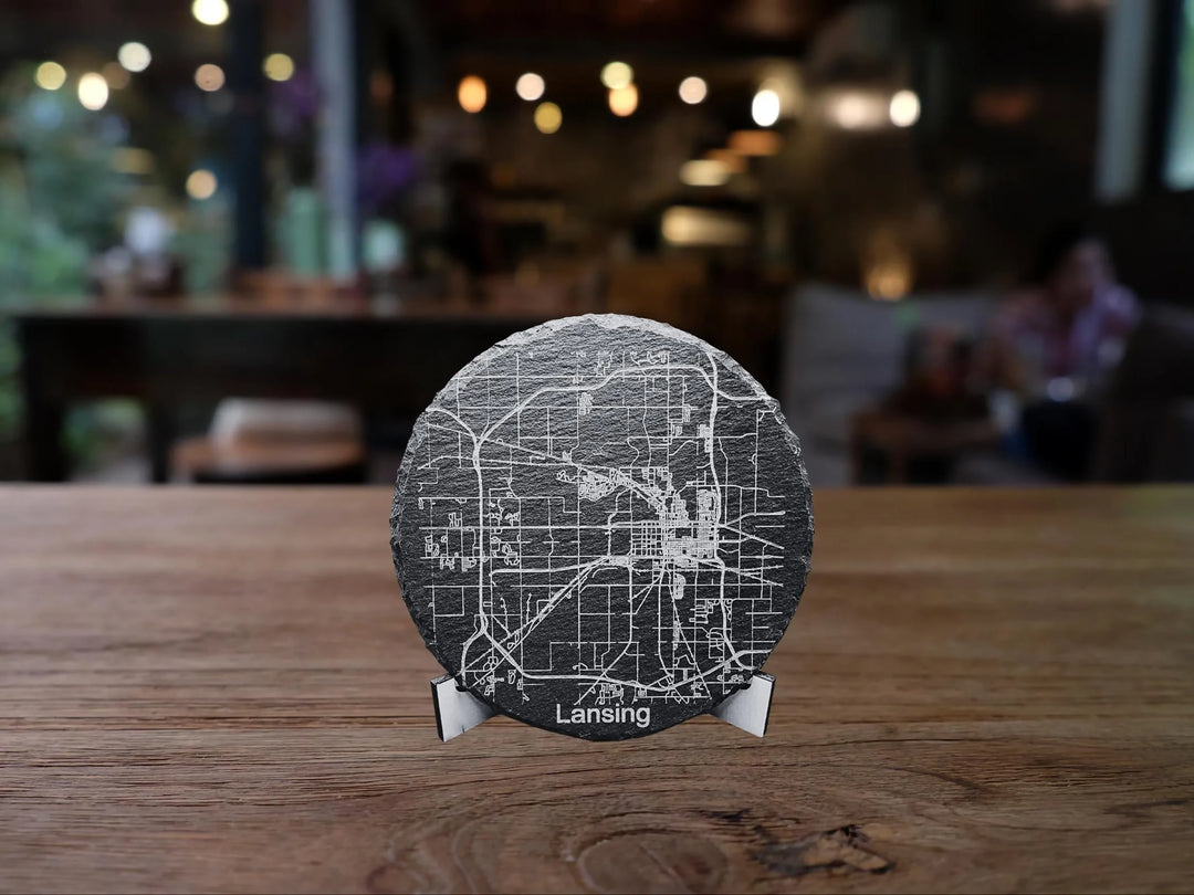 Custom City Map on Slate Coaster, Circle or Square Personalized Coaster, Printed Map of Any Town or City, Gift for Him, Gift for Her- on Lucasgift