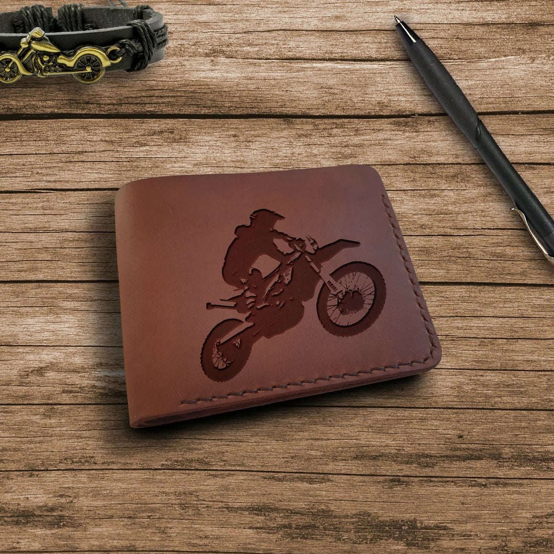 Motocross Gifts. Personalized Wallet. Engraved Custom Leather Wallets for Men. Personalized Leather Gift for Him. Off-Road Motorcycle Racing- on Lucasgift