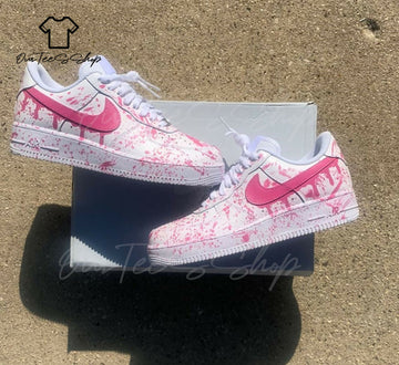 Custom Pink Splatter AF1 Sneakers, Hand Painted Personalized Shoes