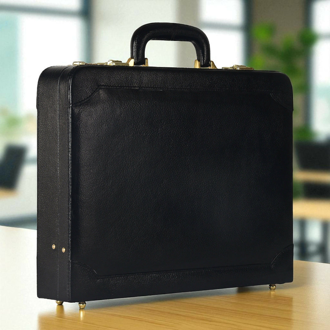 Genuine Leather Attache Briefcase Business Handbag for Men 14 Inches Laptop MacBook Carry Case Doctors Briefcase Office Handbag-Black- on Lucasgift