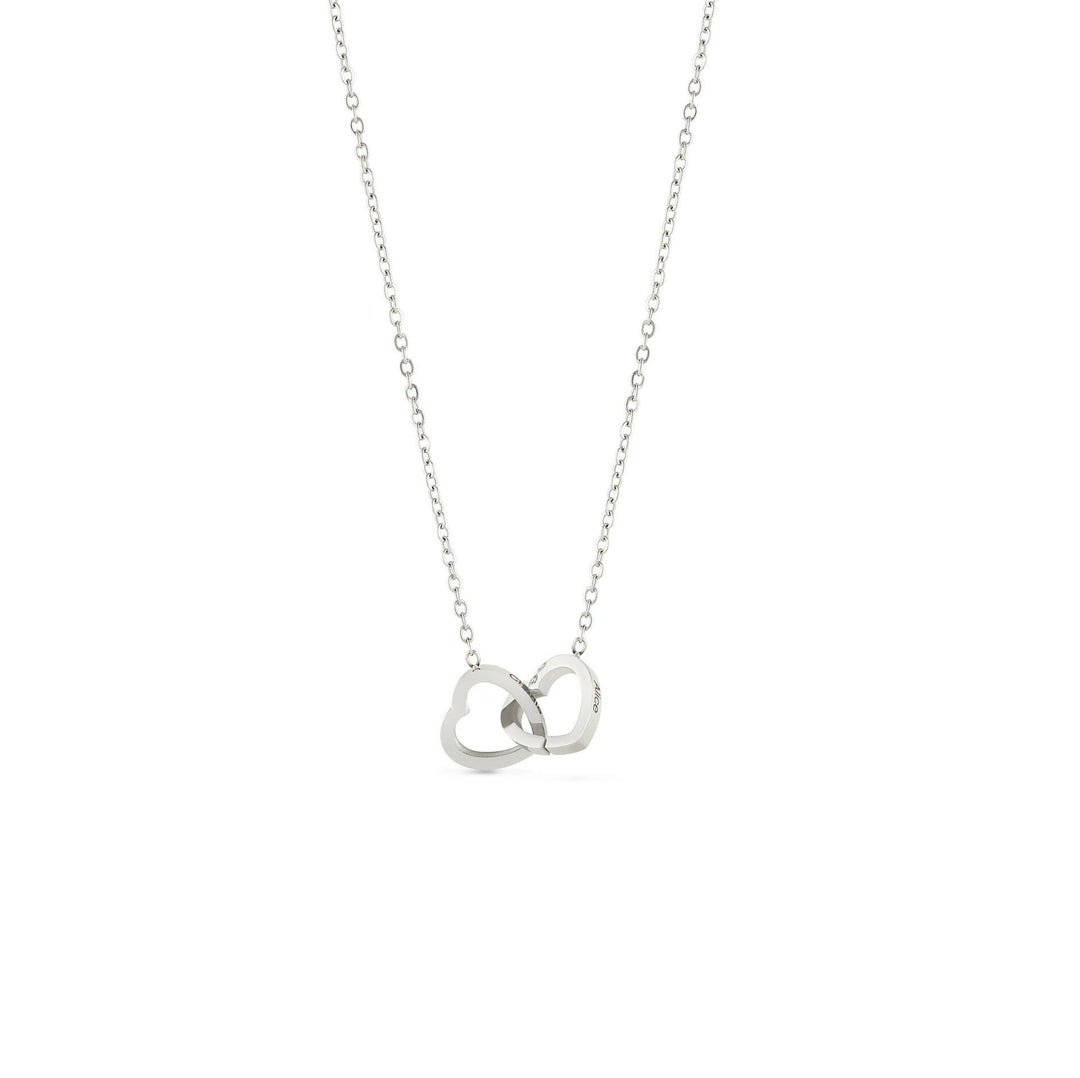 Custom Stainless Steel Double Heart Engraved Name Necklace for Valentine's Day Gift-Silver- on Lucasgift