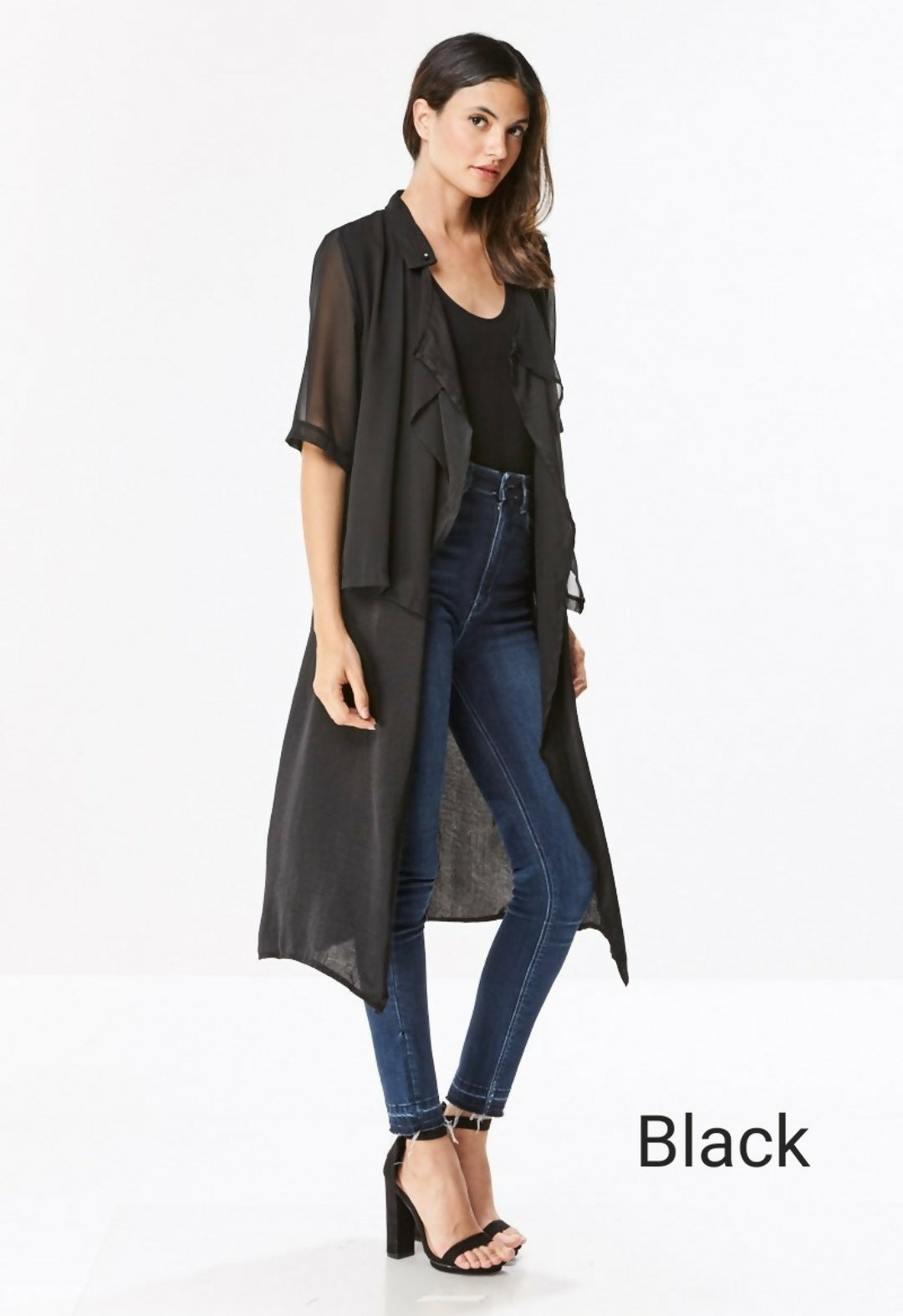 Boutique Double Layered Chiffon Coat-Black-Small on Lucasgift