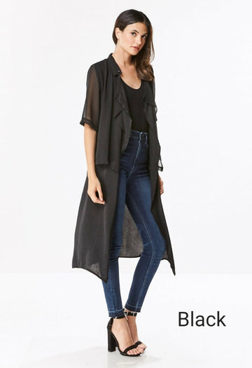 Boutique Double Layered Chiffon Coat-Black-Small on Lucasgift