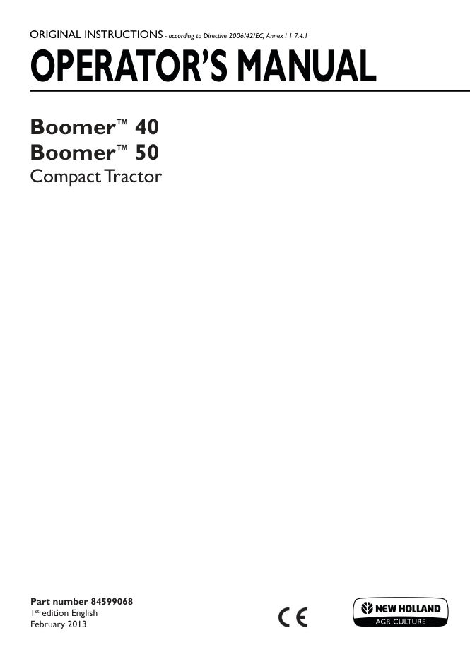 NEW HOLLAND BOOMER 40 50 ROPS TRACTOR OPERATORS MANUAL- on Lucasgift