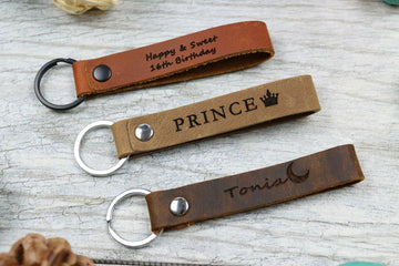 Set of 3 Slim Personalized Leather Keychain , Real Leather, Same Day Shipping, Free Shipping US- on Lucasgift