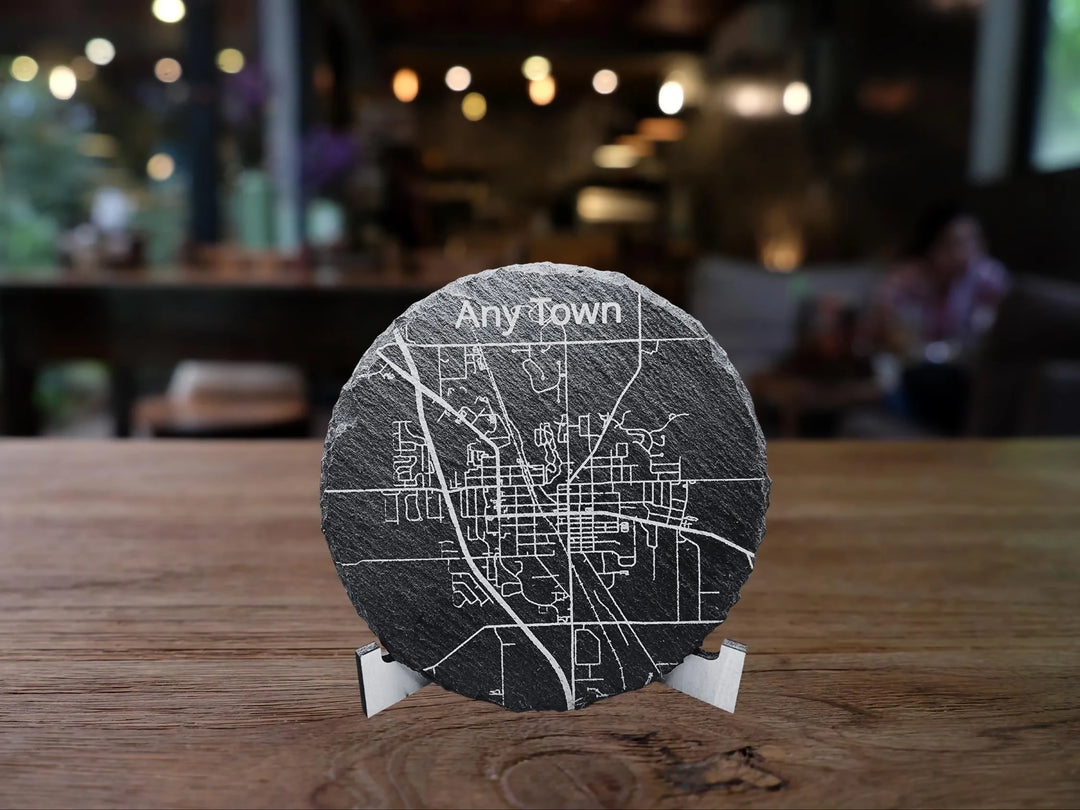 Custom City Map on Slate Coaster, Circle or Square Personalized Coaster, Printed Map of Any Town or City, Gift for Him, Gift for Her- on Lucasgift