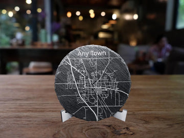 Custom City Map on Slate Coaster, Circle or Square Personalized Coaster, Printed Map of Any Town or City, Gift for Him, Gift for Her- on Lucasgift