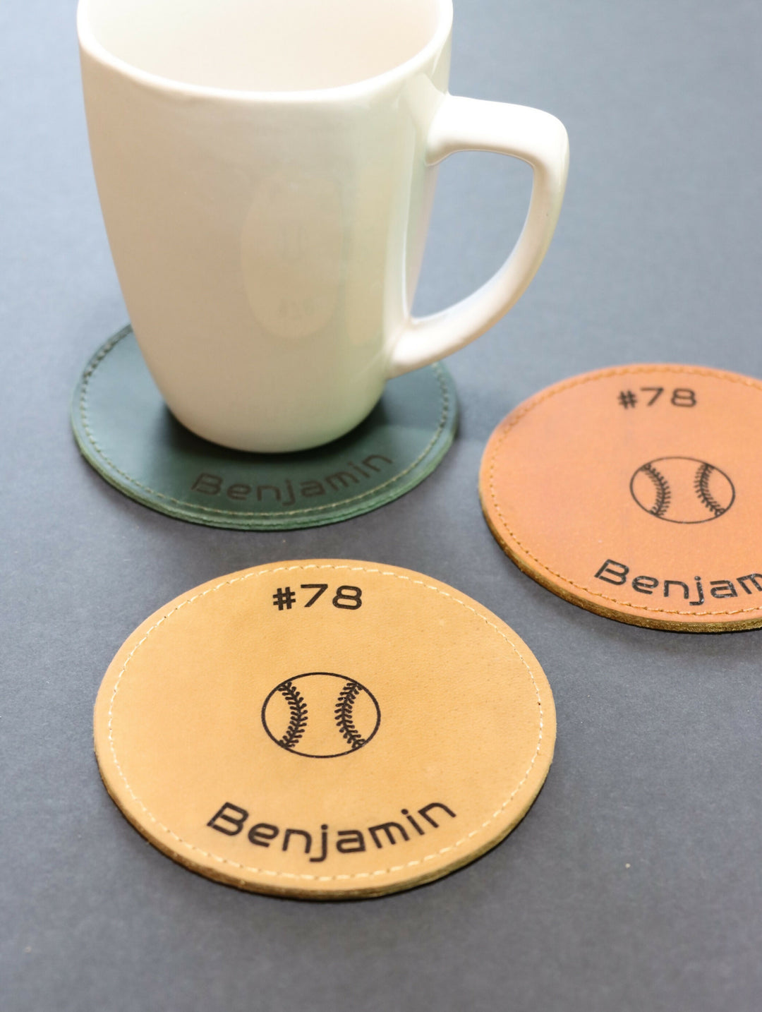 Pack of 8 LEATHER BASEBALL COASTERS