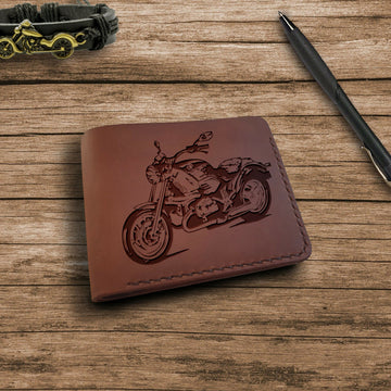Motorcycle Gifts Personalized Wallet Motorcycle Personalized Motorcycle Gift Engraved Leather Bifold Wallet for Men Custom Slim Wallet- on Lucasgift