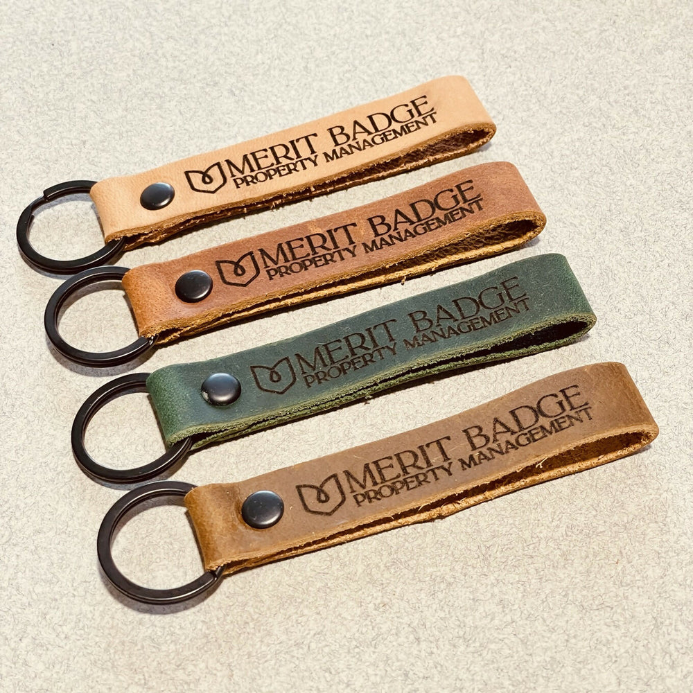 BULK 100 pcs LEATHER KEYCHAINS with Logo Engraving- on Lucasgift