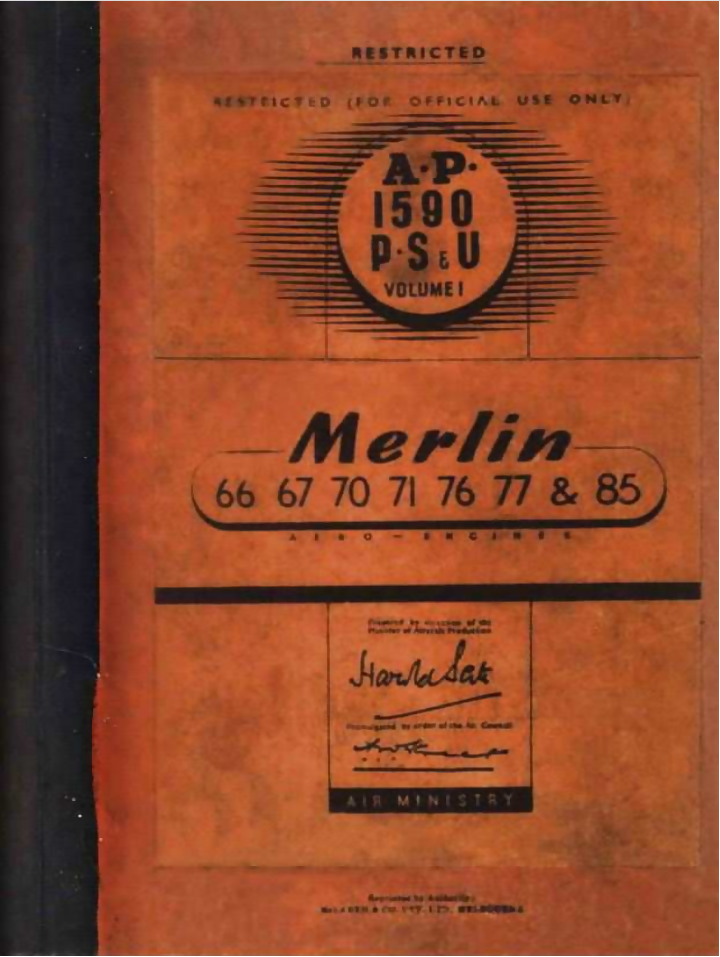 ROLLS-ROYCE MERLIN A.P.1590 P.S & U VOLUME 1 1944