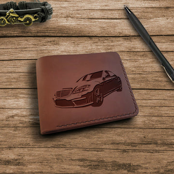 Car Gifts. Personalized Leather Wallet. Engraved Wallet. Custom Slim Bifold Minimalist Leather Wallet for Men. Custom Car Lovers Gifts- on Lucasgift