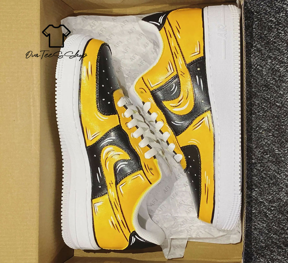 Custom Yellow Black Cartoon AF1 Sneakers, Hand Painted Personalized Shoes- on Lucasgift