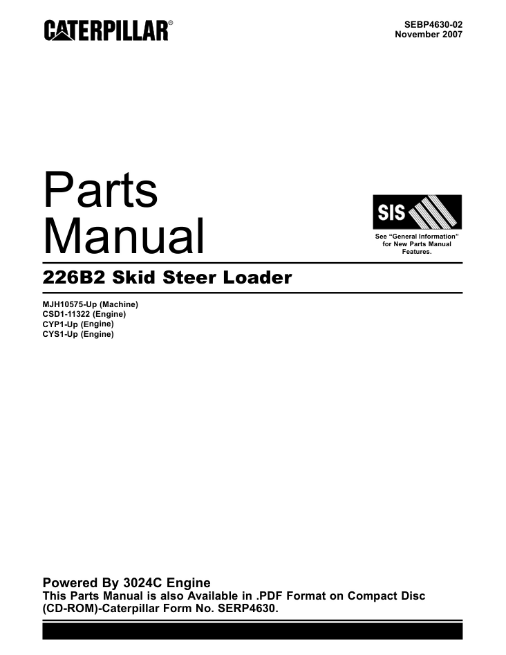 CAT Caterpillar 226B2 Skid Steer Loader MJH10575-Up Parts Catalog Manual- on Lucasgift