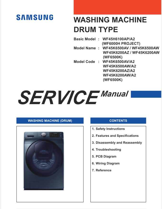 SAMSUNG WF45K6500AV/A2 and WF45K6500AW/A2 Service Manual- on Lucasgift