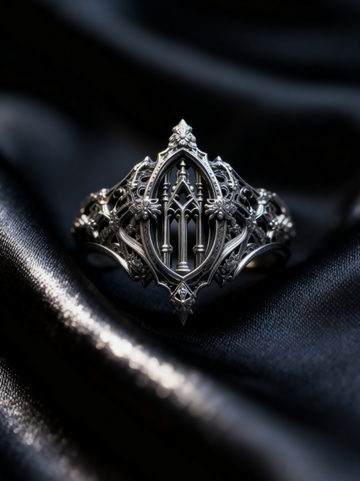 Eternal Choir Ring, Gothic Sterling Silver Cologne Cathedral, Hand-Carved Spire, Gargoyle Motifs, Altar Column Tracery, Dark Romantic Ring- on Lucasgift