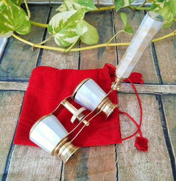 Brass Opera Binocular Telescope with Handle Velvet case Collectible Gift- on Lucasgift